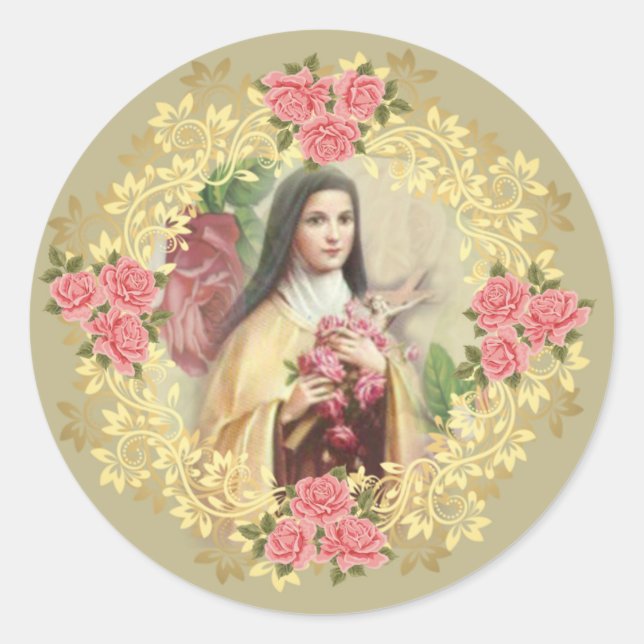 St. Therese of Lisieux with crucifix/roses sticker (Front)
