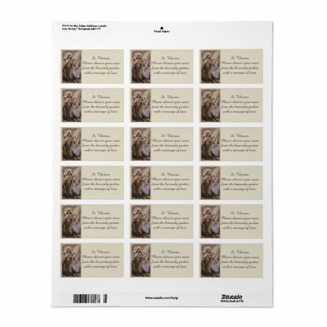 St. Therese of the Child Jesus Little Flower Label (Full Sheet)