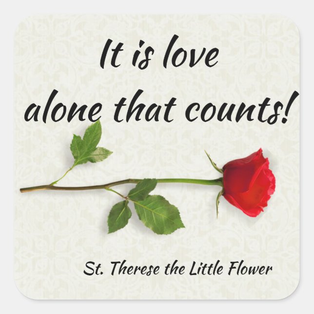 St. Therese of the Child Jesus Red Rose Square Sticker (Front)