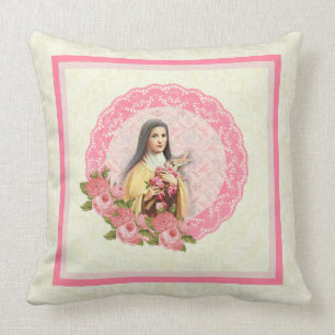 St. Therese Pink Roses Crucifix Cushion