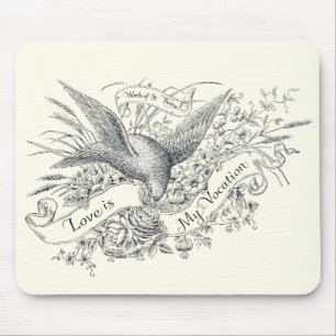 St. Therese Quote with Dove and Black & White Rose Mouse Pad