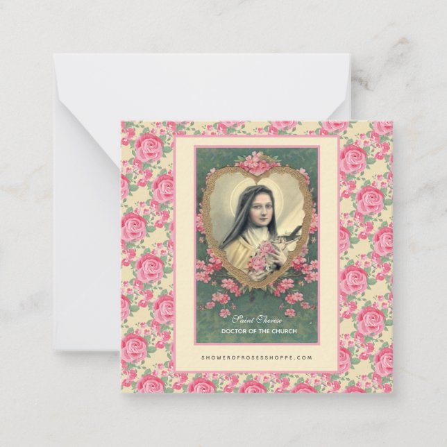 St. Therese Religious Carmelite Nun Pink Roses Card (Front)