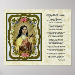 St. Therese Roses Little Flower Poem Prayer Poster
