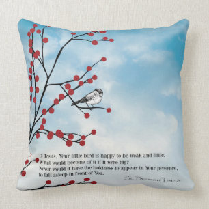 St. Therese the Little Flower, bird, branch, cloud Cushion