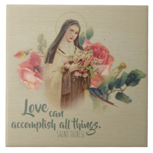 St. Therese the Little Flower Pink Roses Ceramic Tile