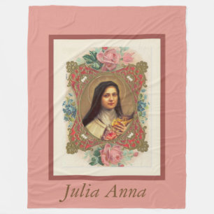 St. Therese the Little Flower Pink Roses Crucifix Fleece Blanket