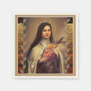 St. Therese the Little Flower Pink Roses Napkin