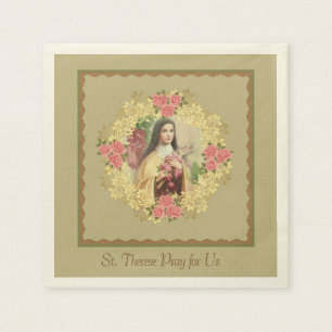 St. Therese the Little Flower Pink Roses Napkin