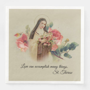 St. Therese the Little Flower Pink Roses Napkin