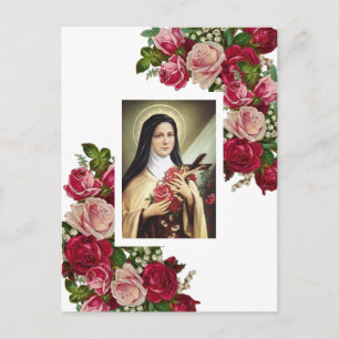 St. Therese the Little Flower Pink Roses Postcard