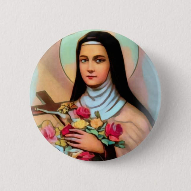 St. Therese the Little Flower Roses Crucifix 6 Cm Round Badge (Front)