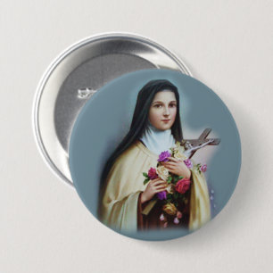 St. Therese the Little Flower Roses Crucifix 7.5 Cm Round Badge