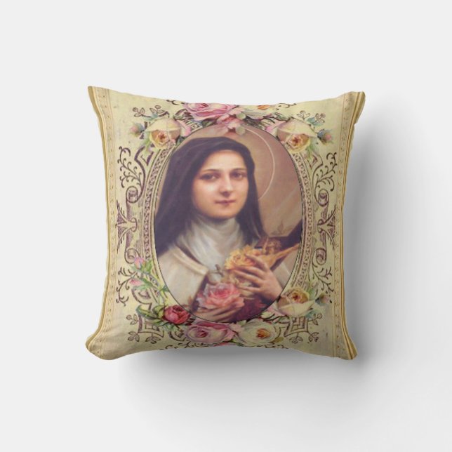 St. Therese the Little Flower Roses Crucifix Cushion (Front)