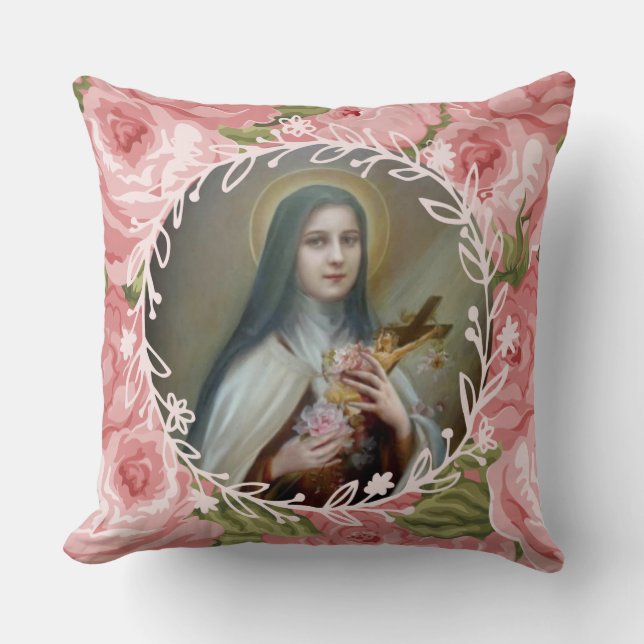 St. Therese the Little Flower Roses Crucifix Cushion (Front)