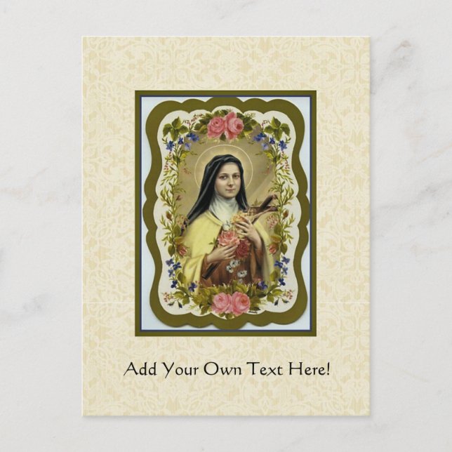 St. Therese the Little Flower Roses Crucifix Heart Postcard (Front)