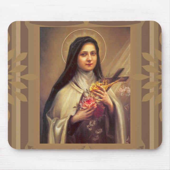 St. Therese the Little Flower Roses & Crucifix Mouse Pad (Front)