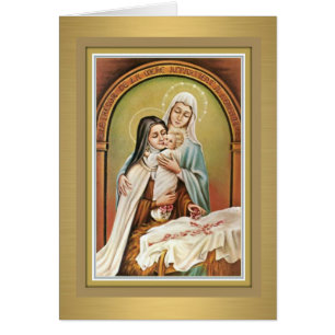 St. Therese the Little Flower w/Mary & Jesus Card