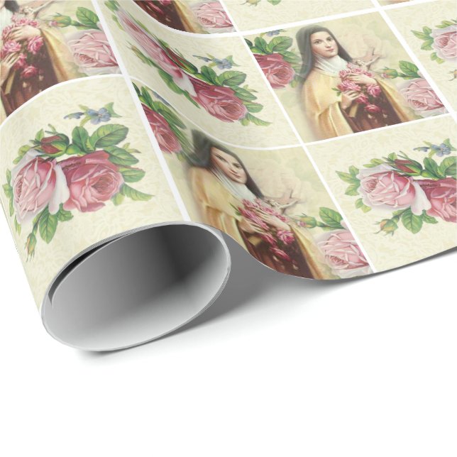 St. Therese the Little Flower w/pink andred roses Wrapping Paper (Roll Corner)