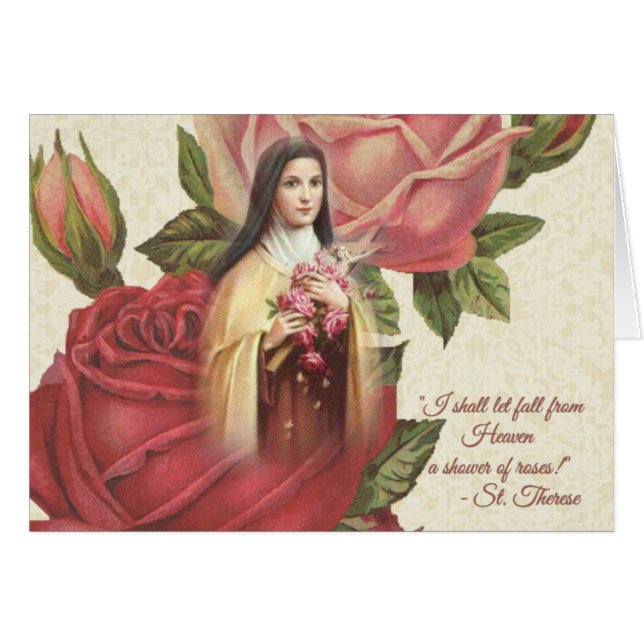 St. Therese the Little Flower w/pink roses (Front Horizontal)