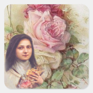 St. Therese Vintage Victorian pink and white Roses Square Sticker