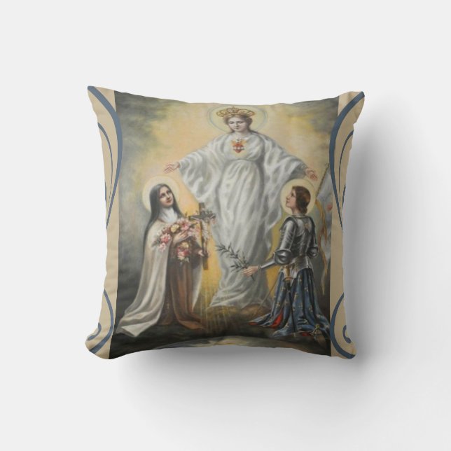 St. Therese Virgin Mary St. Joan of Arc Cushion (Front)