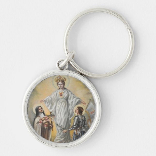 St. Therese, Virgin Mary, St. Joan of Arc Roses Key Ring (Front)
