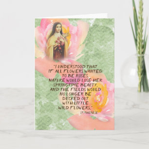 St. Therese Watercolor Pink Roses Quote Card