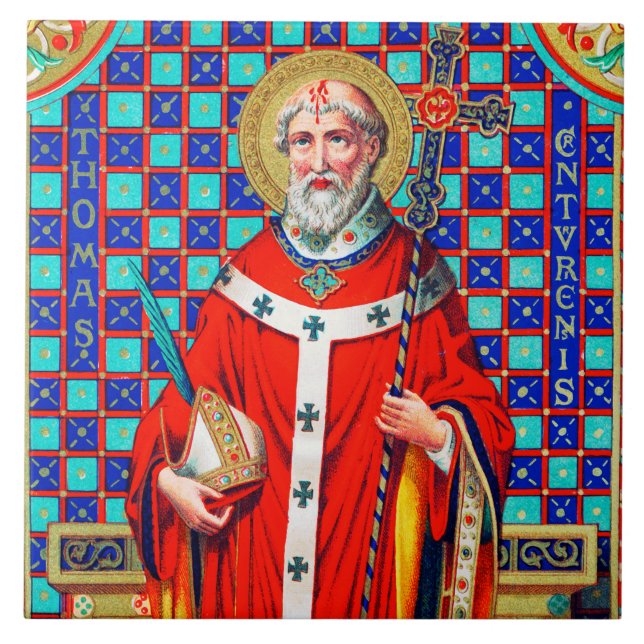 St. Thomas Becket in Red Chasuble (K 34) Ceramic Tile (Front)