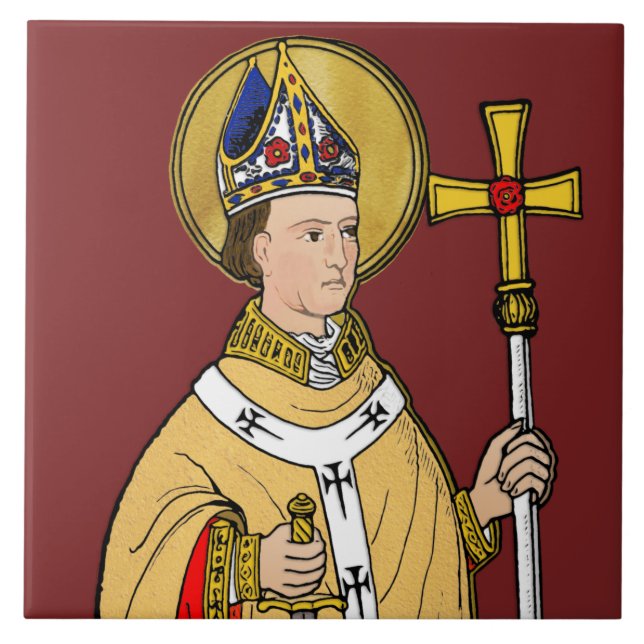 St. Thomas Becket with Sword (M 033; Colourized) Ceramic Tile (Front)