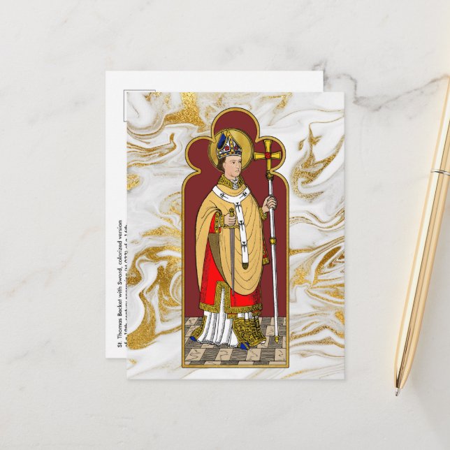 St. Thomas Becket with Sword (M 033; Colourized)  Postcard (Front/Back In Situ)