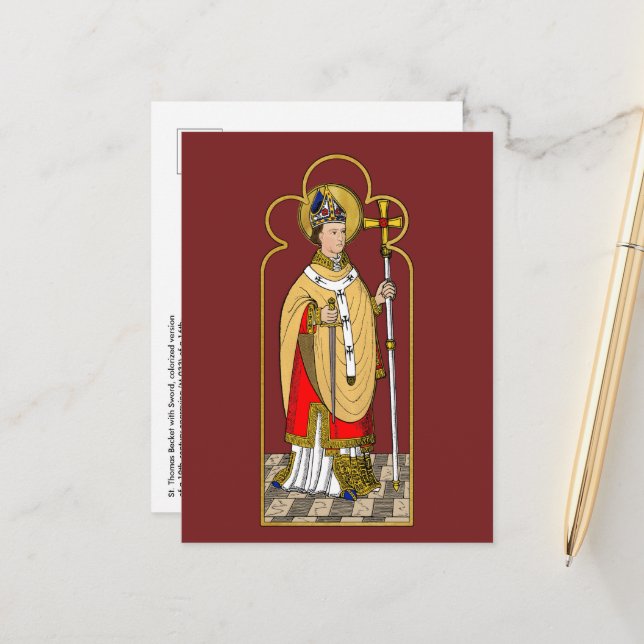 St. Thomas Becket with Sword (M 033; Colourized)  Postcard (Front/Back In Situ)