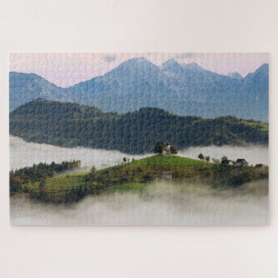 St. Thomas church and mountains in Slovenia Jigsaw Puzzle