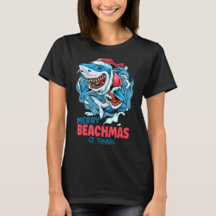 St Thomas Merry Beachmas Christmas Shark Santa T-Shirt
