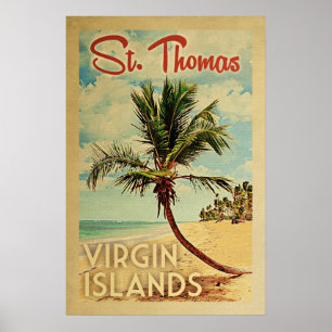 St Thomas Palm Tree Vintage Travel Poster