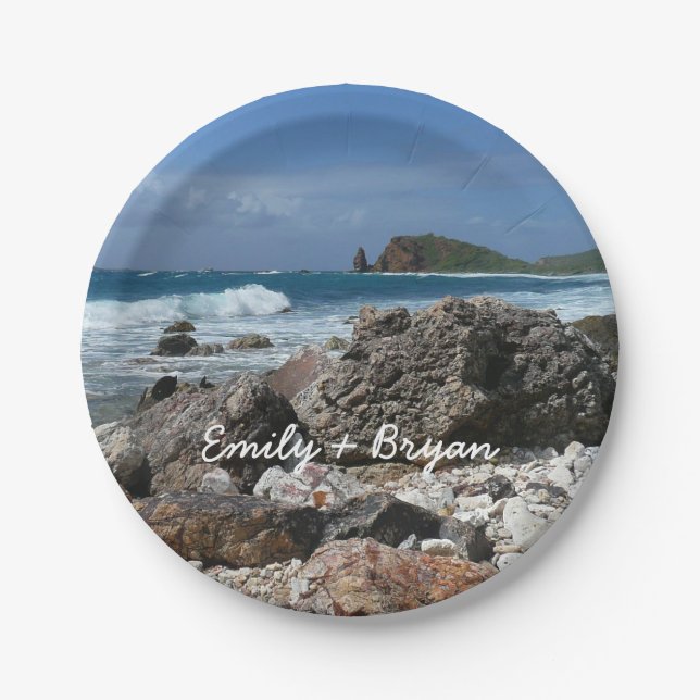 St. Thomas Rocky Beach Paper Plate (Front)
