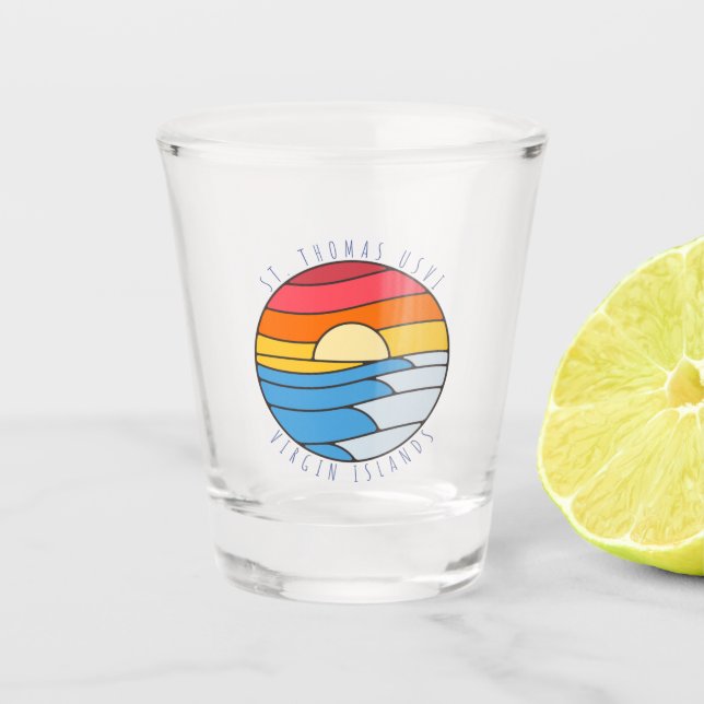 St. Thomas USVI Vintage Beach Sunset Shot Glass (Front)