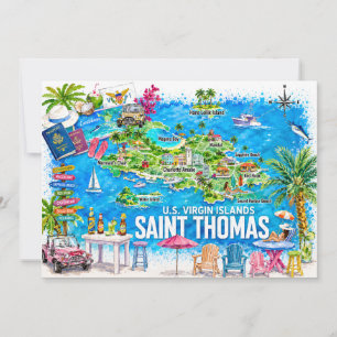 St Thomas Virgin Islands Watercolor Map Postcard