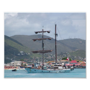 St. Thomas with tall Sail Boat, looks like pirate Photo Print