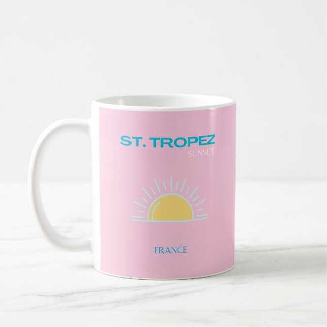 St Tropez, France, Preppy, Pink Coffee Mug (Left)