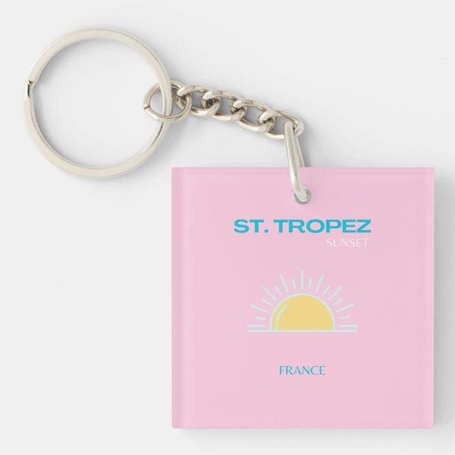 St Tropez, France, Preppy, Pink Key Ring (Front)