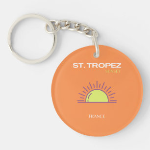 St Tropez, France, Sunset, Travel Art, Orange Key Ring