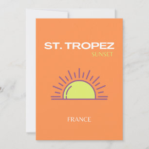 St Tropez, France, Sunset, Travel Art, Orange Thank You Card