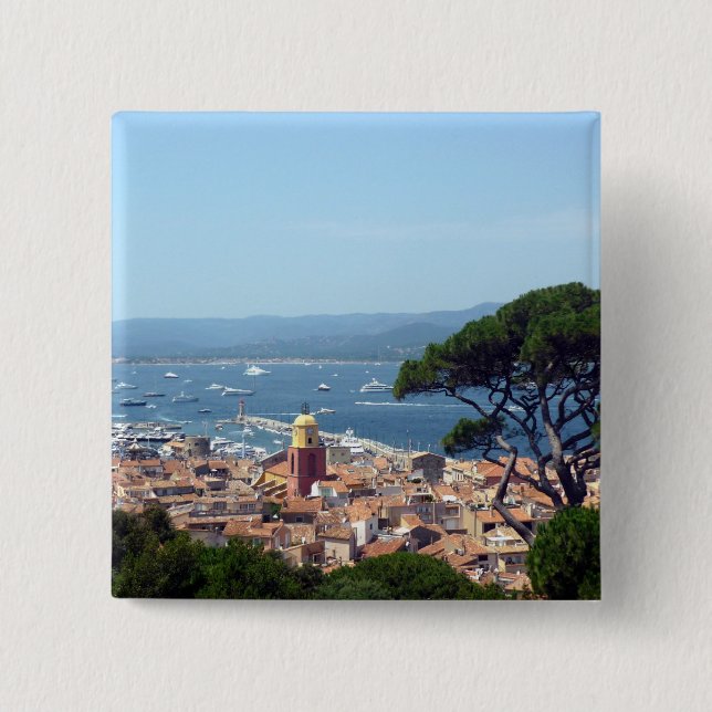 st tropez view 15 cm square badge (Front)