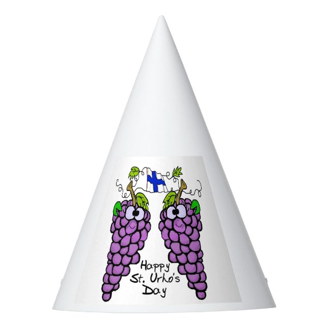 St. Urho Party Hat with Grapes and Finnish Flag (Front)