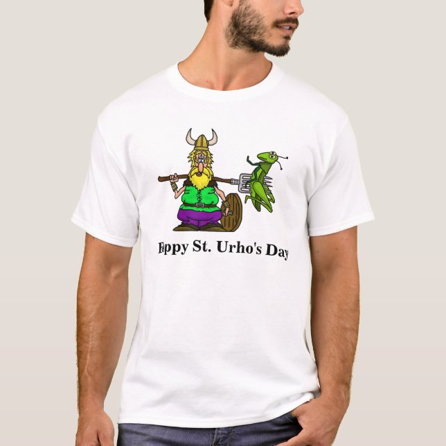 St. Urho T-shirt with Stabbed Grasshopper (Front)