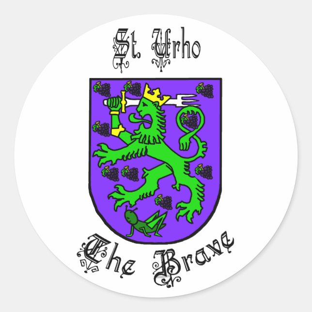 St. Urho The Brave Coat of Arms Stickers (Front)