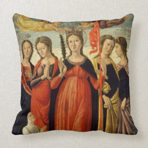 St. Ursula and Four Saints (tempera on panel) Cushion