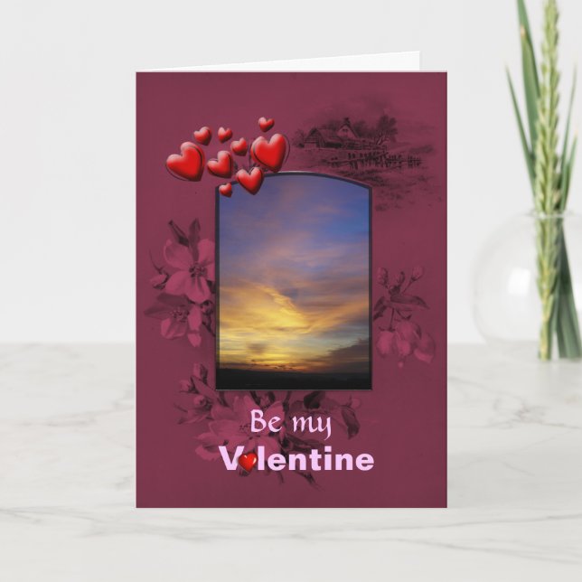 St Valentines Day Golden Azure Sunset Holiday Card (Front)