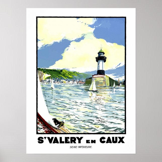 St. Valery en cayx, water, lighthouse,sailing boat Poster (Front)