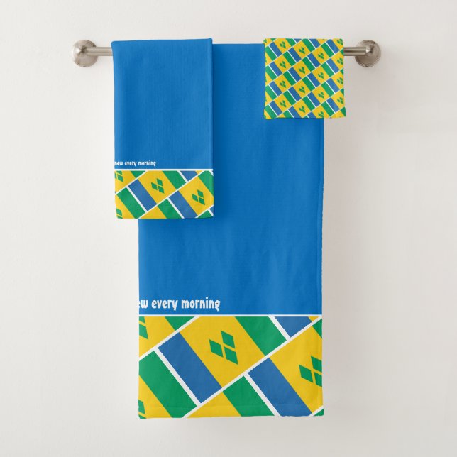 ST VINCENT FLAG Personalised Scripture BLUE Bath Towel Set (Insitu)